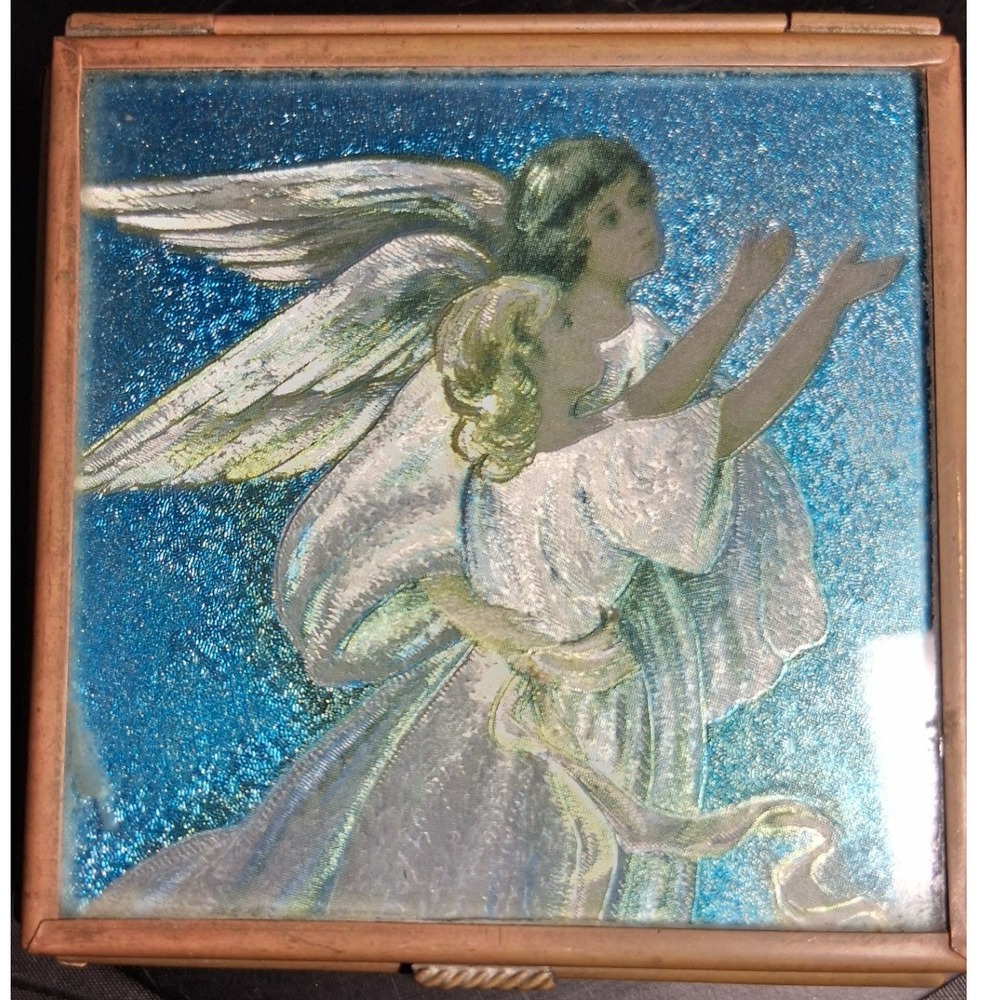 Via Vermont Thomas Cathey Angel Brass Glass Trinket Box 1993 Vintage Mexico
